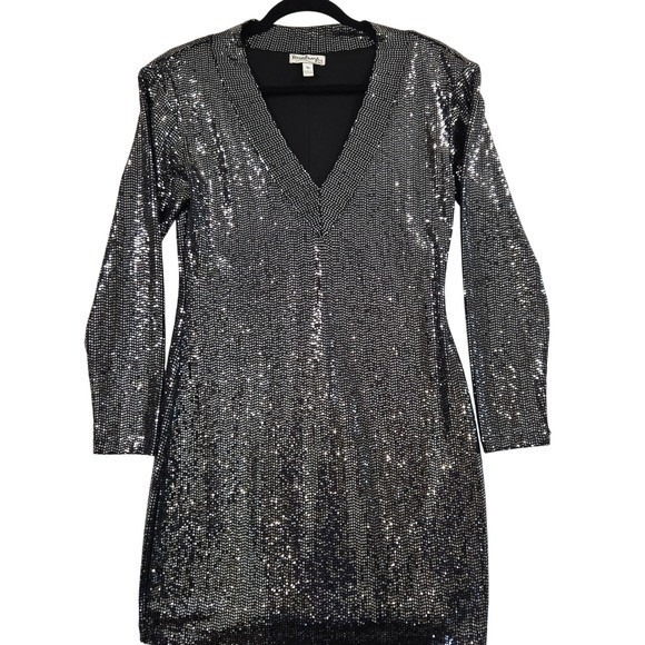 Y2K Xtraordinary Sequin Dress V Neck Party Cocktail Mini Junior M (S) Dress - Picture 12 of 12